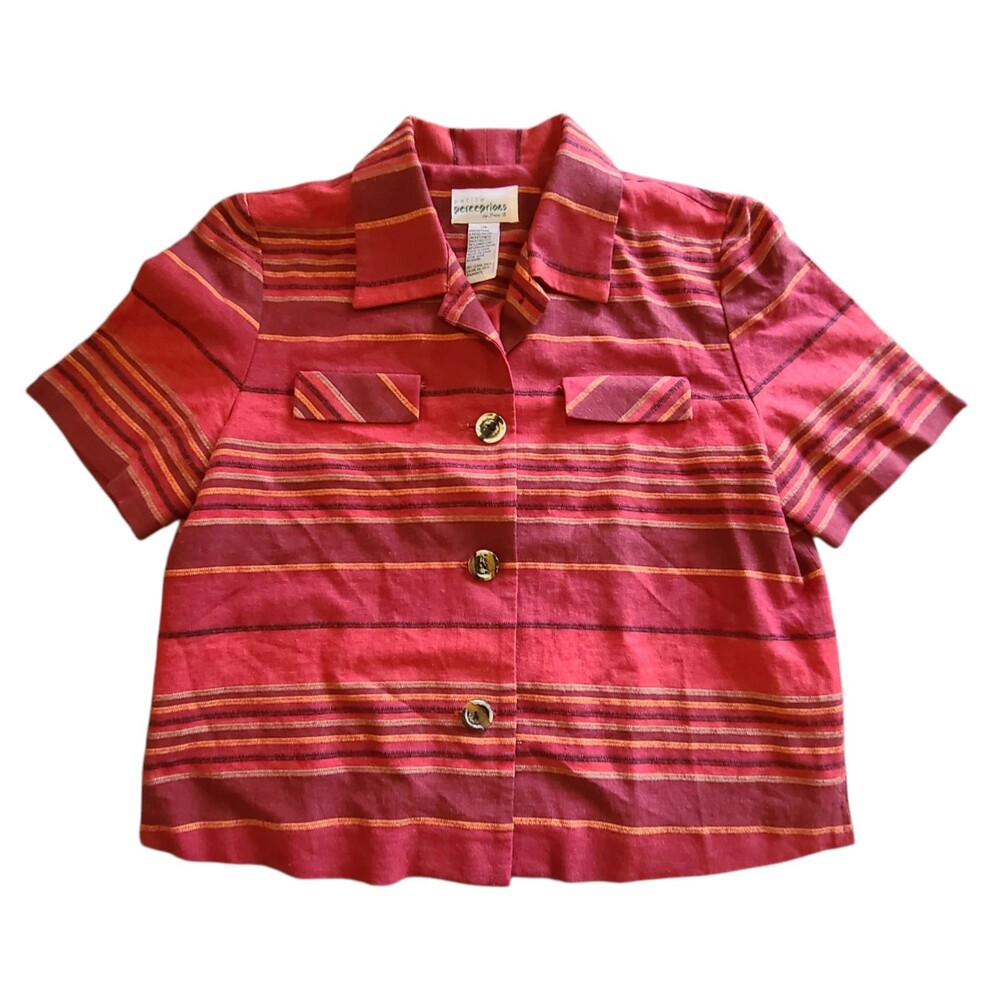 Perceptions by Irene B Jacket Womens 12P Red Linen Blend Casual Button Blouse